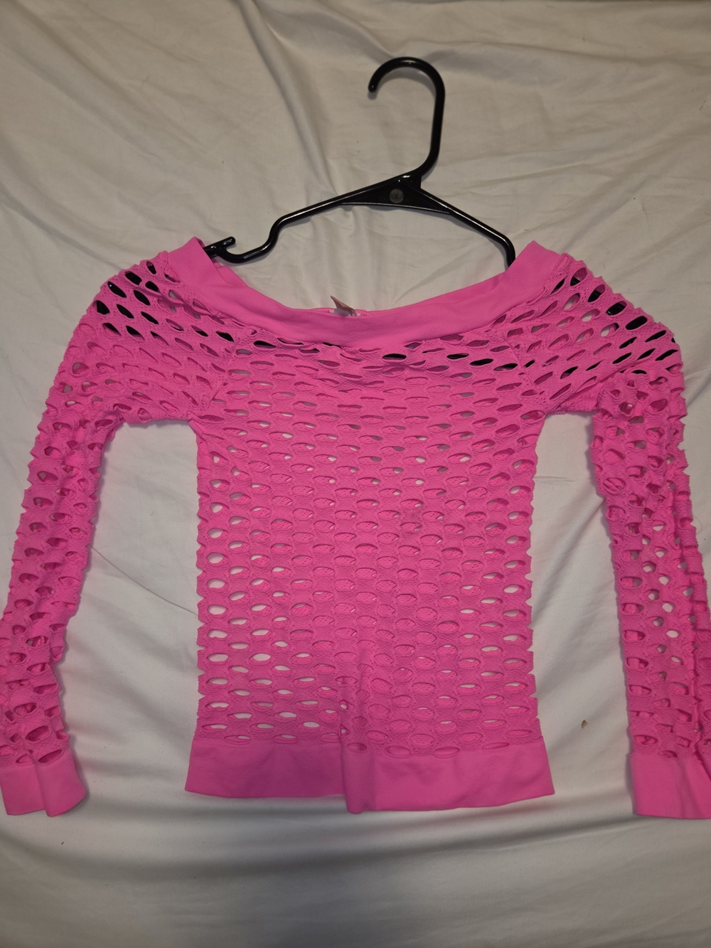 Hot Pink Open Knit Long Sleeve Sweater